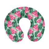 Watermelons tropical palm leaves pattern U-Shaped Travel Neck Pillow