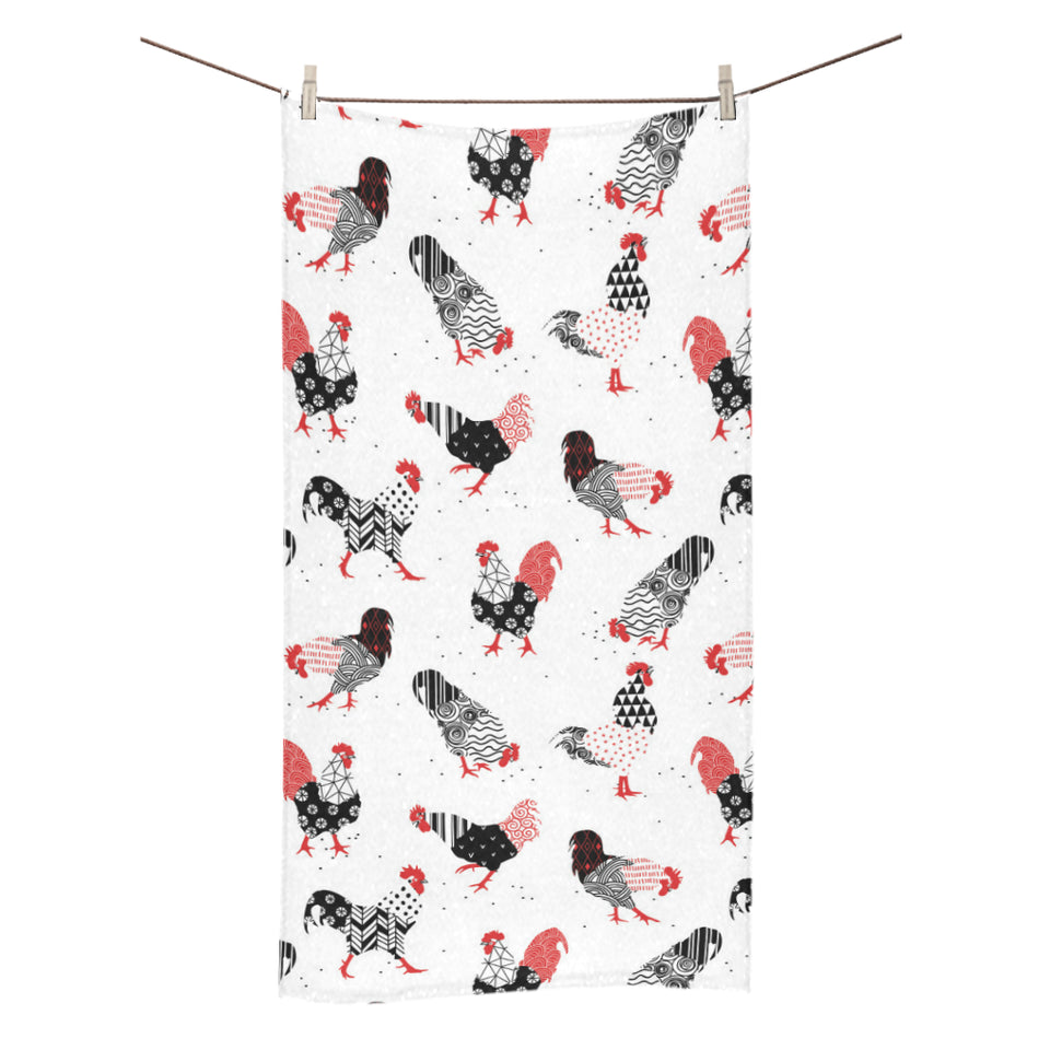 Cool rooster chicken cock floral ornament backgrou Bath Towel