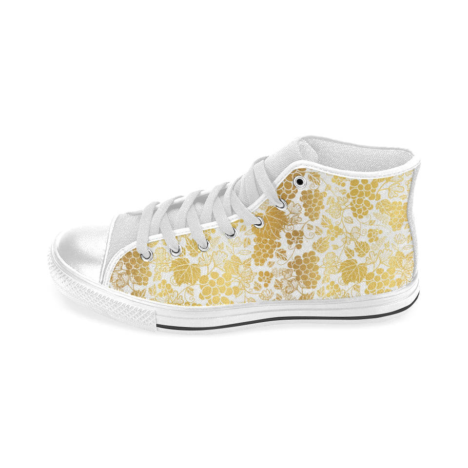 Gold grape pattern Men's High Top Canvas Shoes White