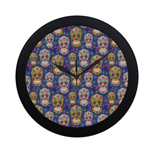 Sugar skull flower pattern Elegant Black Wall Clock