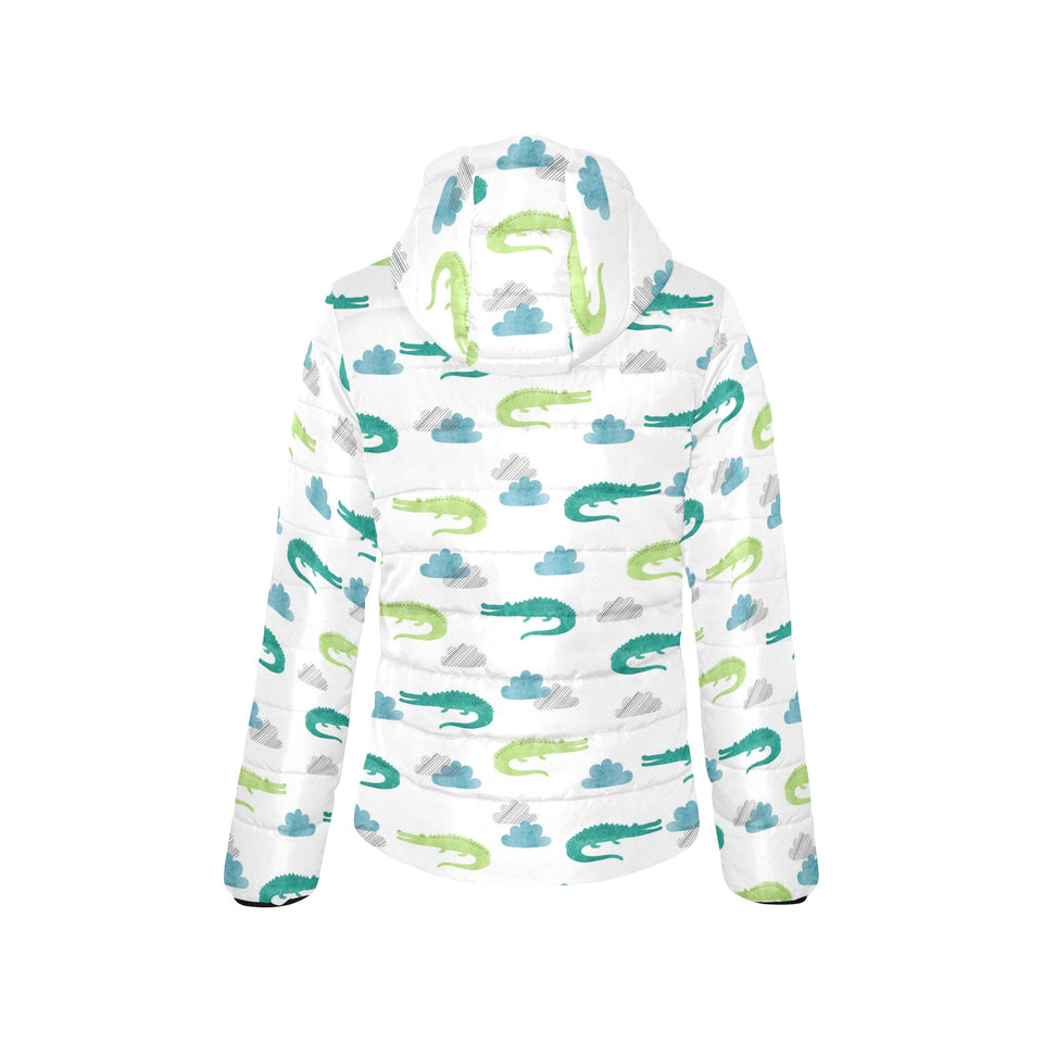 watercolor crocodile pattern Women's Padded Hooded Jacket