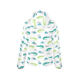watercolor crocodile pattern Women's Padded Hooded Jacket