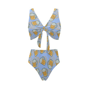 Beer pattern Chest Bowknot High Waisted Bikini Swimsuit