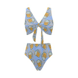 Beer pattern Chest Bowknot High Waisted Bikini Swimsuit