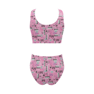 Piano Pattern Print Design 01 Chest Bowknot High Waisted Bikini Swimsuit