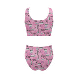 Piano Pattern Print Design 01 Chest Bowknot High Waisted Bikini Swimsuit