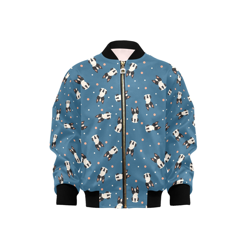 Cute boston terrier dog spattern Kids' Boys' Girls' Bomber Jacket