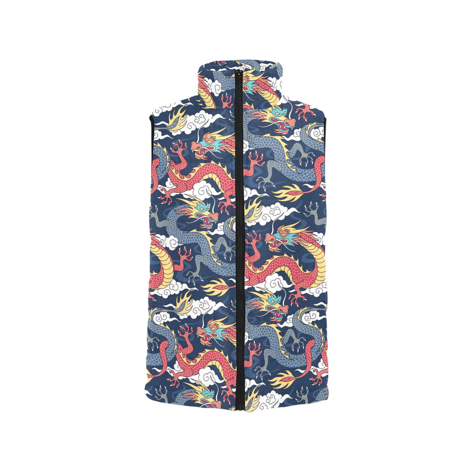 Blue red dragon cloud pattern Women's Padded Vest