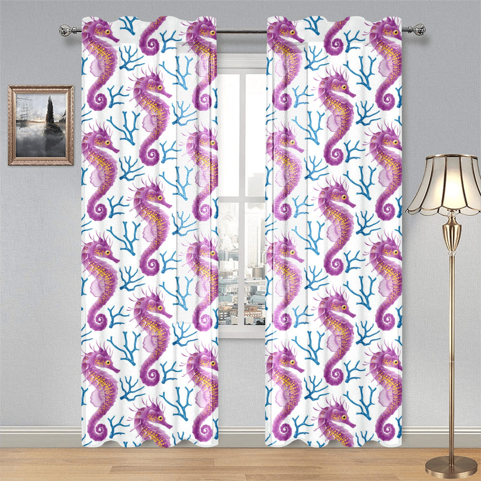 Purple seahorse blue coral pattern Gauze Curtain