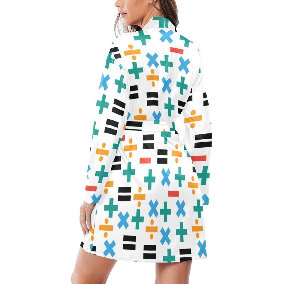 Math Pattern Print Design 05 Women's Long Sleeve Belted Night Robe