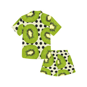 kiwi black dot background Kids' Boys' Girls' V-Neck Short Pajama Set