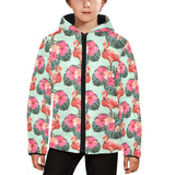 Beautiful flamingo tropical palm leaves hibiscus p Kids' Boys' Girls' Padded Hooded Jacket