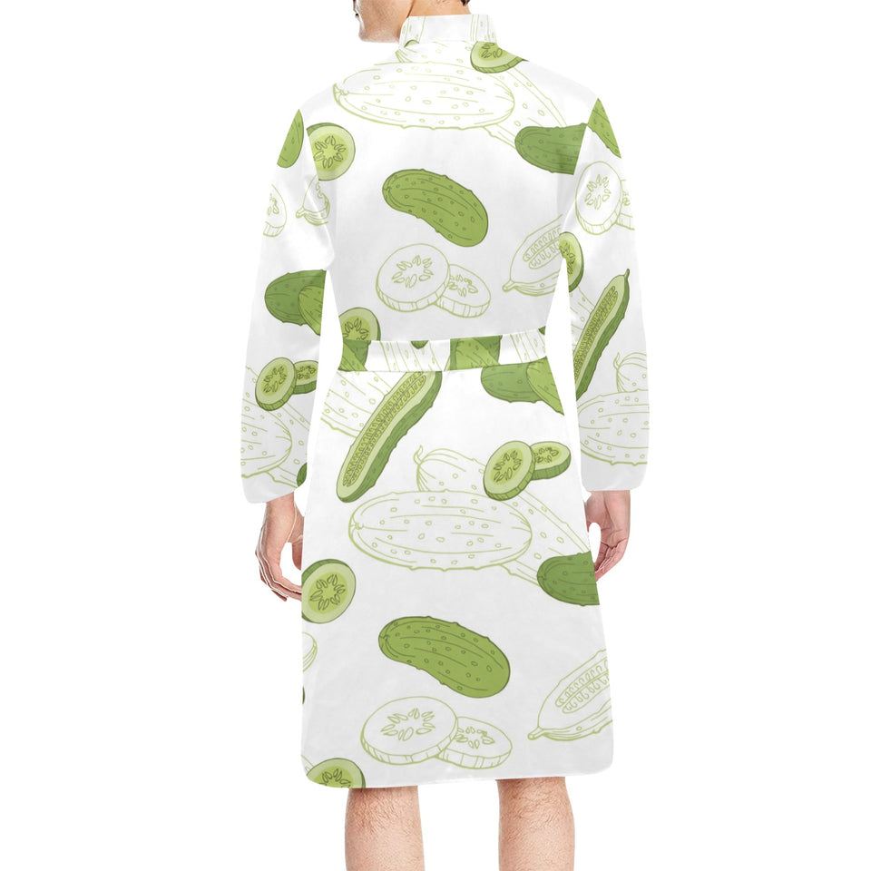 Cucumber sketch pattern Men's Long Sleeve Belted Night Robe