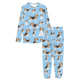 Beagle dog blue background pattern Women's All Over Print Pajama Set