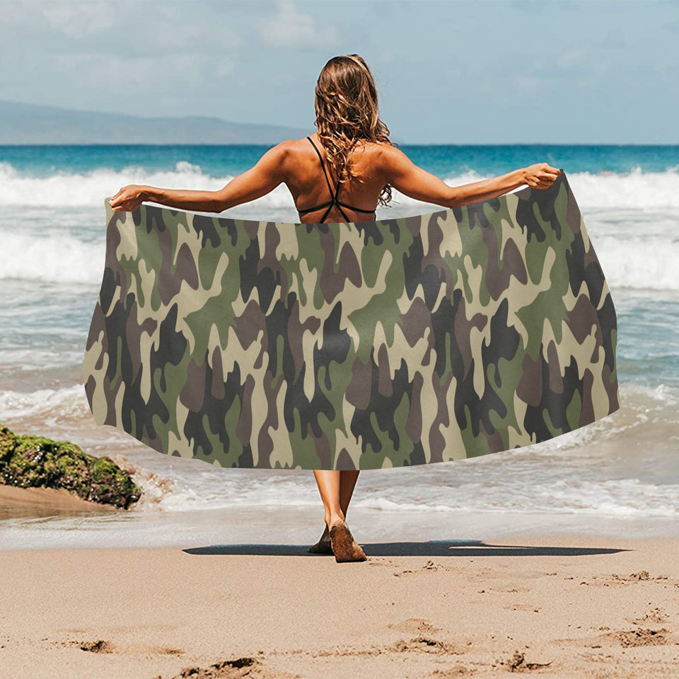 Dark Green camouflage pattern Beach Towel