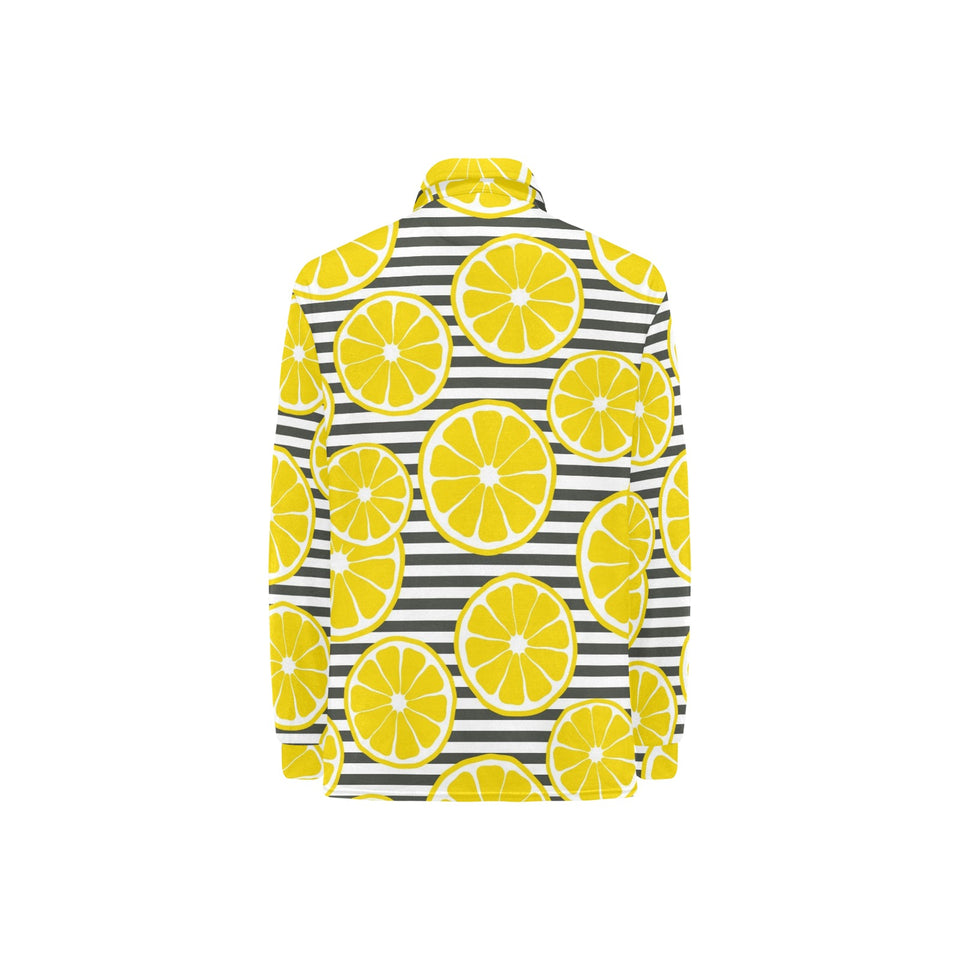 slice of lemon design pattern Women's Long Sleeve Polo Shirt