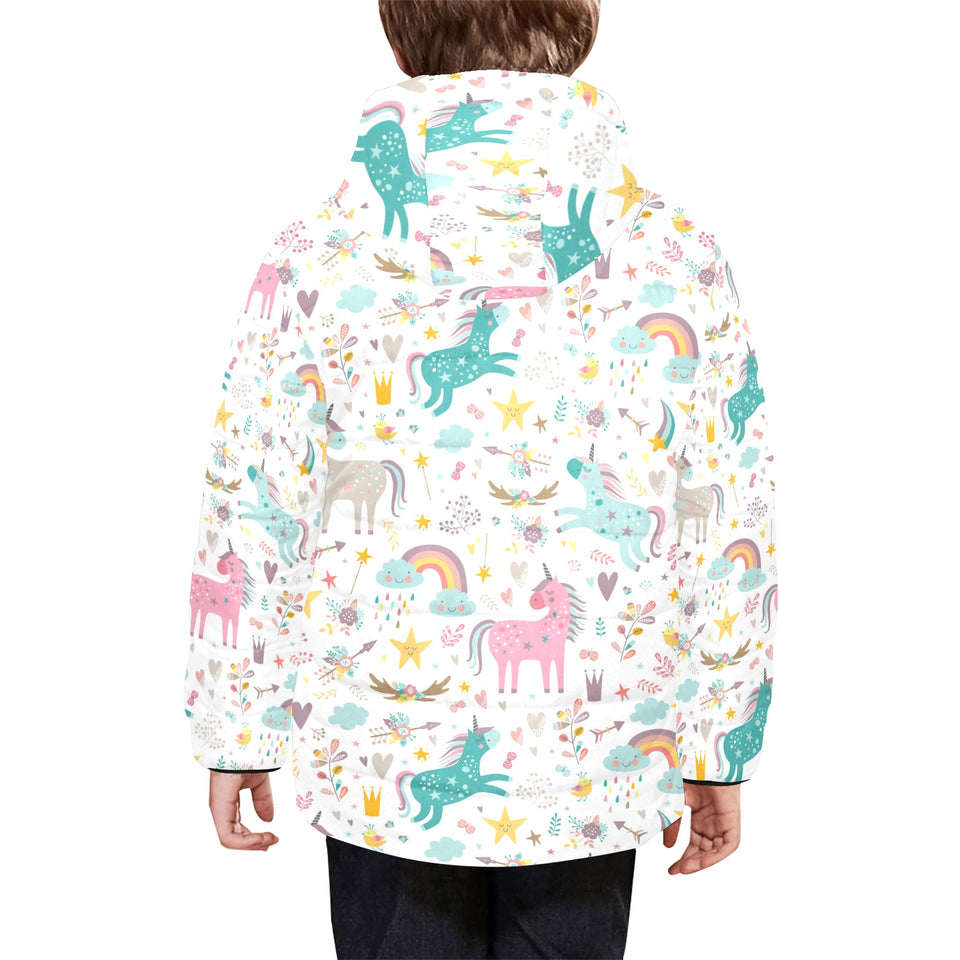 Colorful unicorn pattern Kids' Boys' Girls' Padded Hooded Jacket