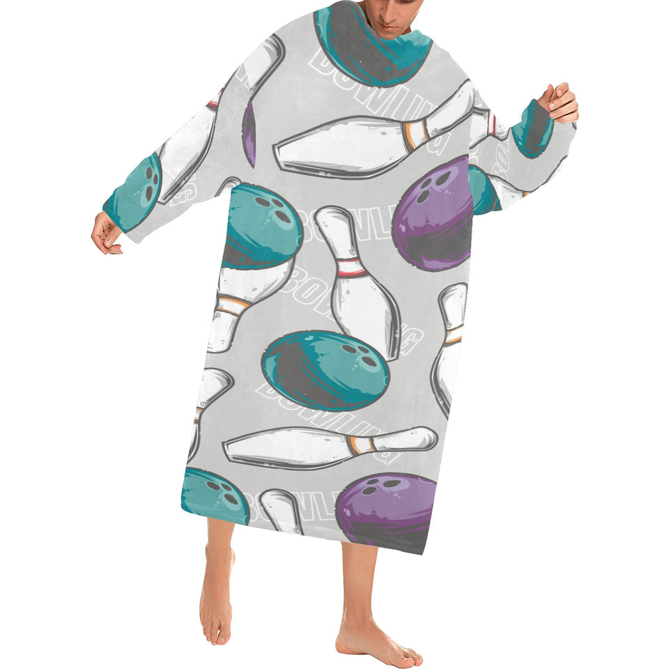 Bowling ball and pin gray background Blanket Robe with Sleeves