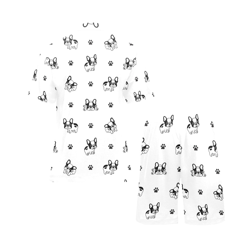 Cute french bulldog paw pattern Men's V-Neck Short Pajama Set