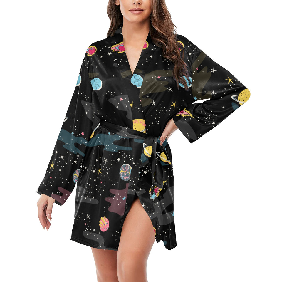 space pattern Women's Long Sleeve Belted Night Robe