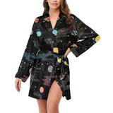 space pattern Women's Long Sleeve Belted Night Robe