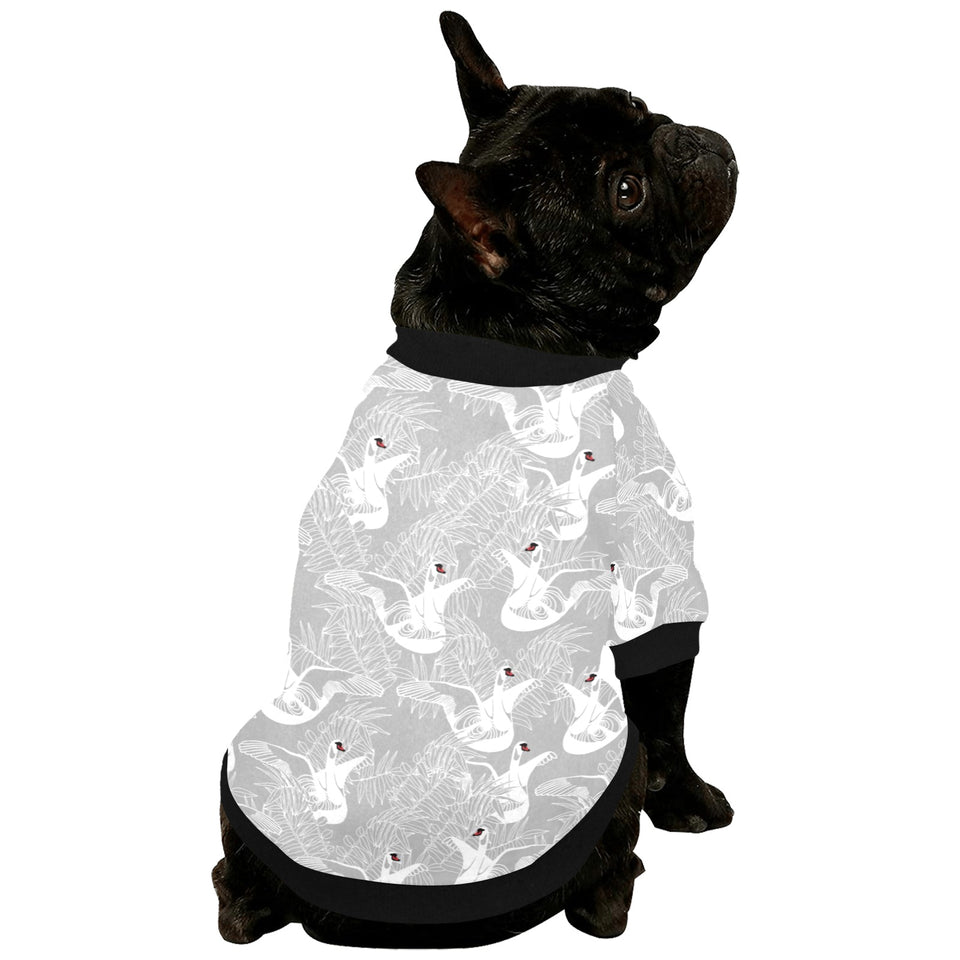 white swan gray background All Over Print Pet Dog Round Neck Fuzzy Shirt