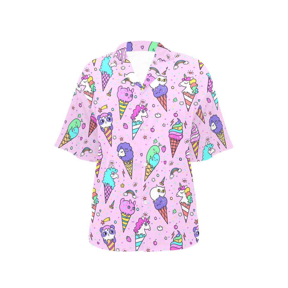 Cute ice cream cone animal pattern Women's All Over Print Hawaiian Shirt