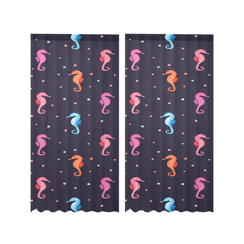 Watercolor colorful seahorse pattern Gauze Curtain