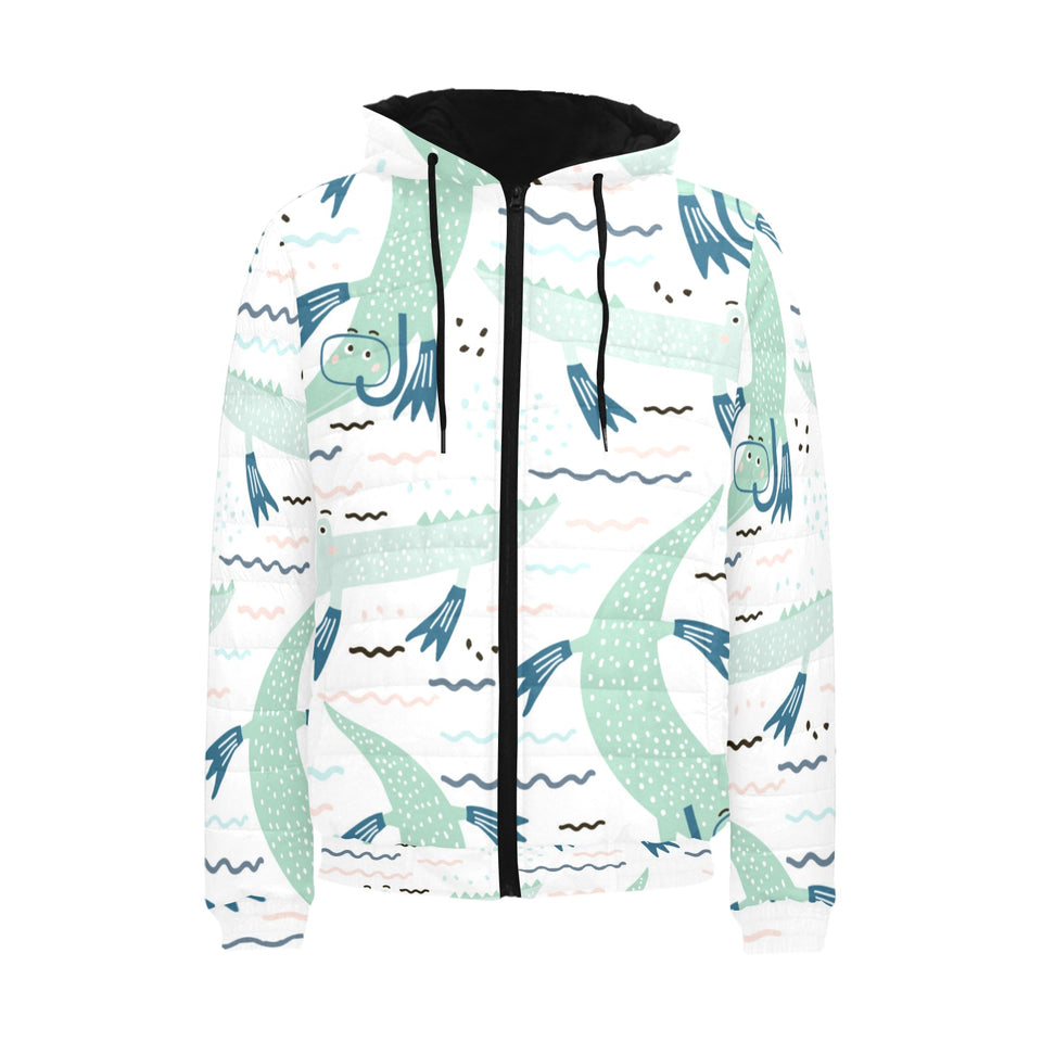 Crocodile diver pattern Men's Padded Hooded Jacket