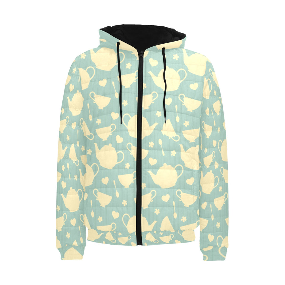 Tea pots Pattern Print Design 02 Men's Padded Hooded Jacket