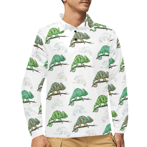 Chameleon lizard pattern Men's Long Sleeve Polo Shirt