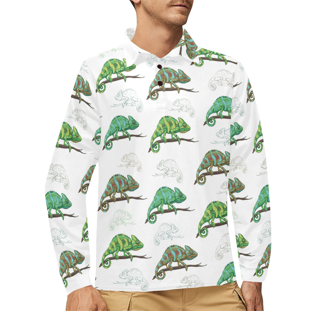 Chameleon lizard pattern Men's Long Sleeve Polo Shirt