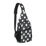 Cute white rabbit polka dots black background All Over Print Chest Bag