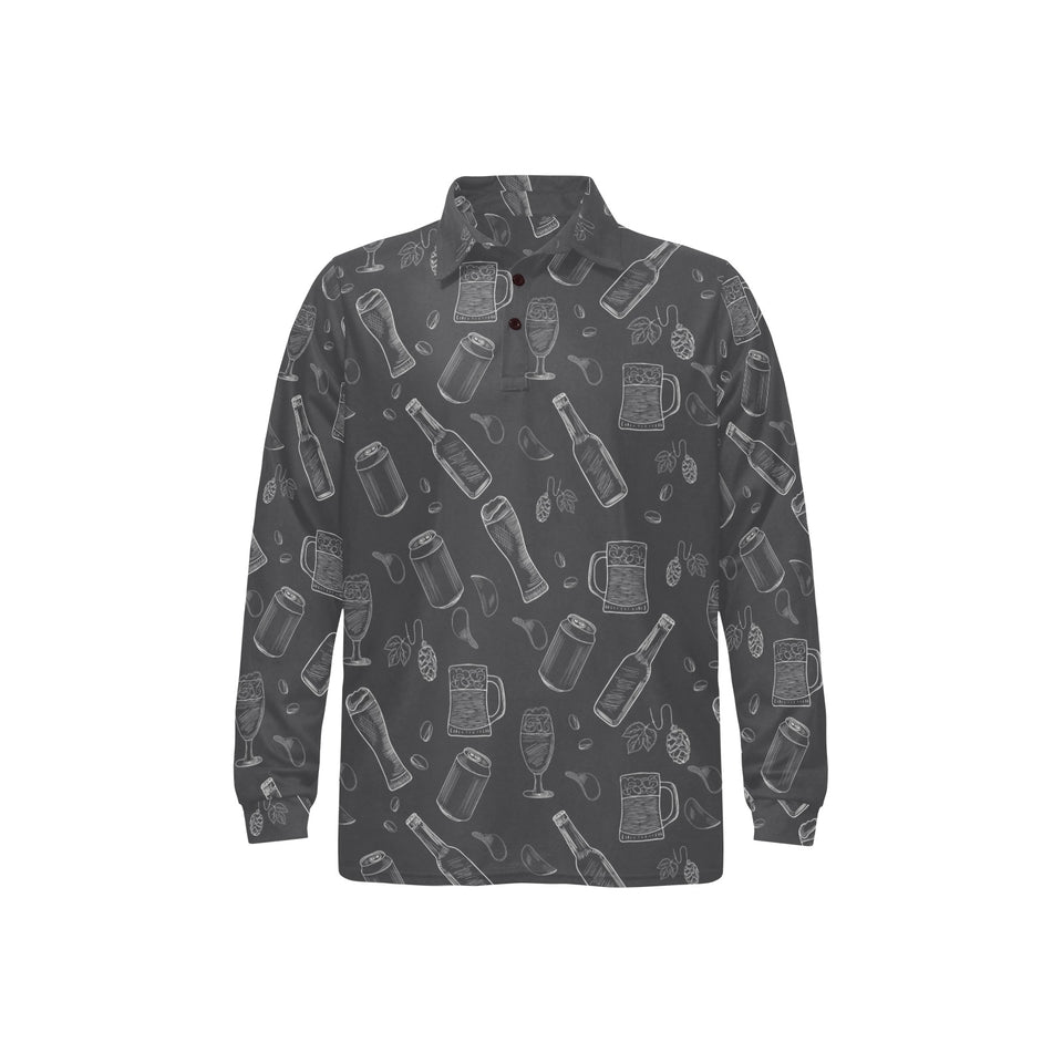 Beer hand drawn pattern Men's Long Sleeve Polo Shirt