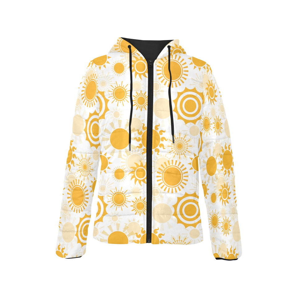 Sun design pattern Women's Padded Hooded Jacket