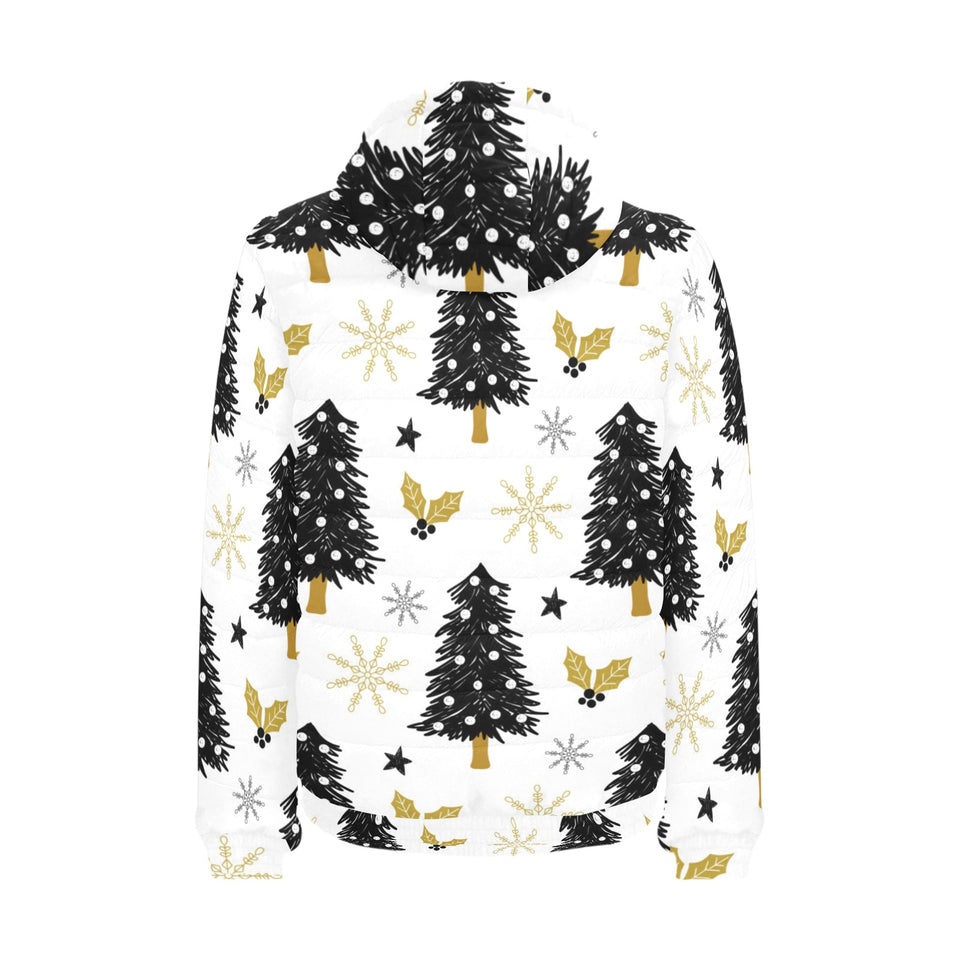 Christmas tree holly snow star pattern Men's Padded Hooded Jacket