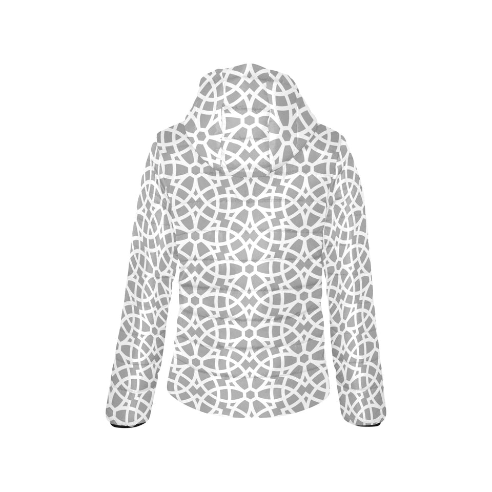 arabic gray pattern Women's Padded Hooded Jacket