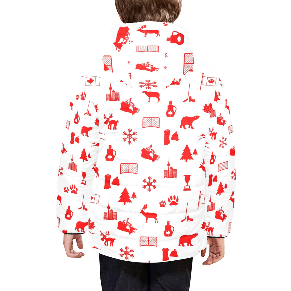 Canada Pattern Print Design 04 Kids' Boys' Girls' Padded Hooded Jacket
