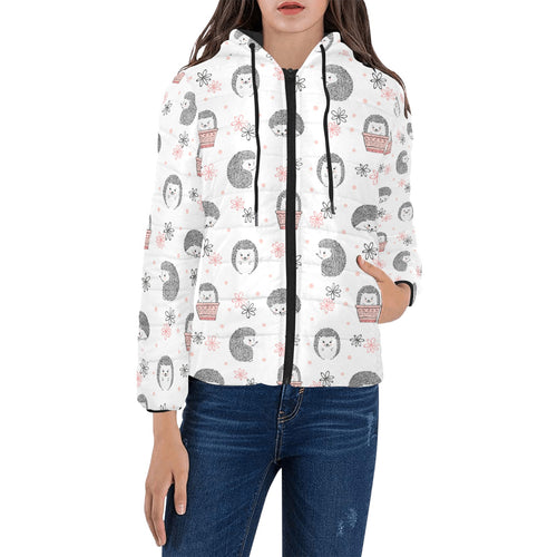 Hedgehog Pattern Print Design 02 Women's Padded Hooded Jacket