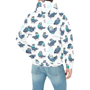 Pigeon Pattern Print Design 02 Men's Padded Hooded Jacket