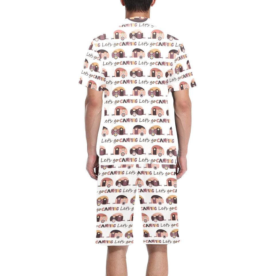 Camper Van Pattern Print Design 01 Men's V-Neck Short Pajama Set