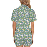 Pelican Pattern Print Design 04 Women's V-Neck Short Pajama Set