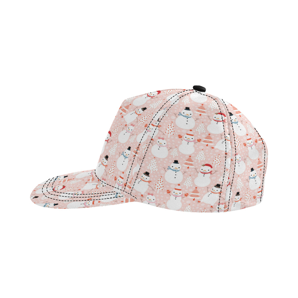 Cute snowman christmas tree snowpink background All Over Print Snapback Cap