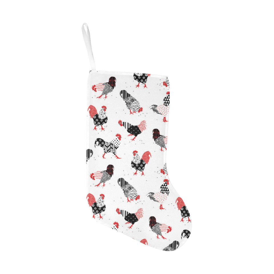 Cool rooster chicken cock floral ornament backgrou Christmas Stocking