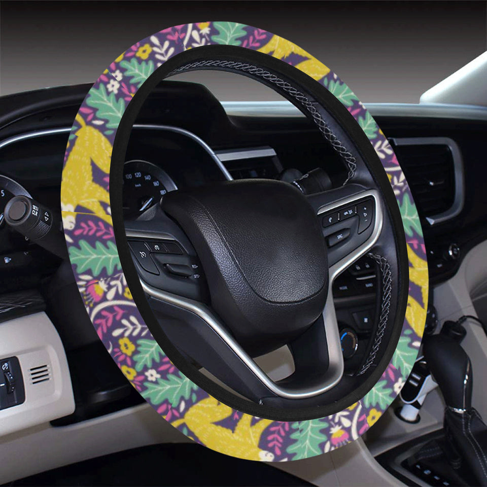Cute yellow monkey leaves pattern Car Steering Wheel Cover