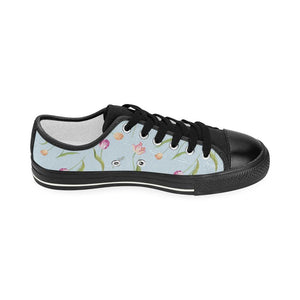 Watercolor Tulips pattern Kids' Boys' Girls' Low Top Canvas Shoes Black