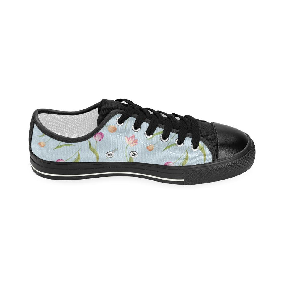 Watercolor Tulips pattern Kids' Boys' Girls' Low Top Canvas Shoes Black