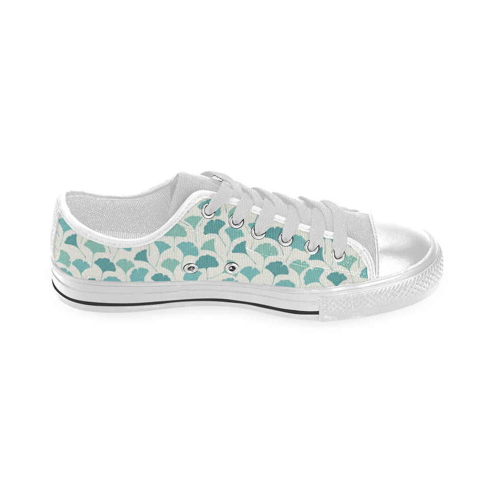 Green ginkgo leaves pattern Men's Low Top Shoes White