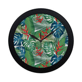 heliconia palm and monstera  leaves pattern Elegant Black Wall Clock
