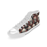 Red snake skull pattern Men's High Top Canvas Shoes White